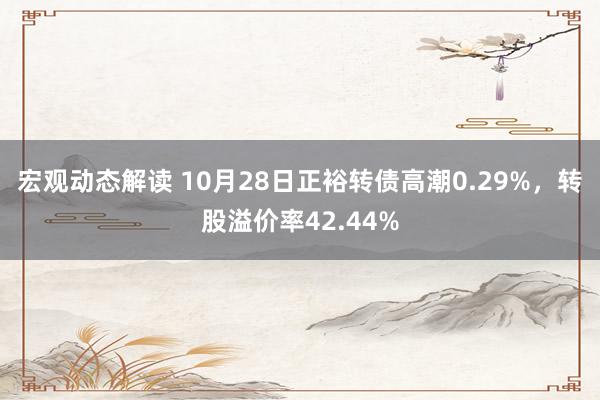 宏观动态解读 10月28日正裕转债高潮0.29%，转股溢价率42.44%