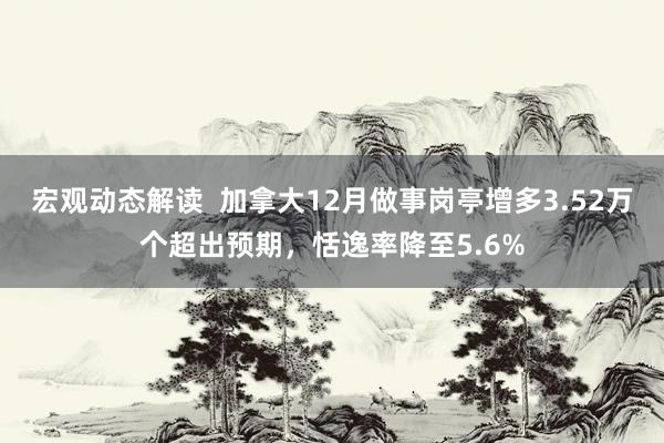 宏观动态解读  加拿大12月做事岗亭增多3.52万个超出预期，恬逸率降至5.6%