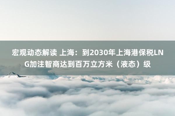 宏观动态解读 上海：到2030年上海港保税LNG加注智商达到百万立方米（液态）级