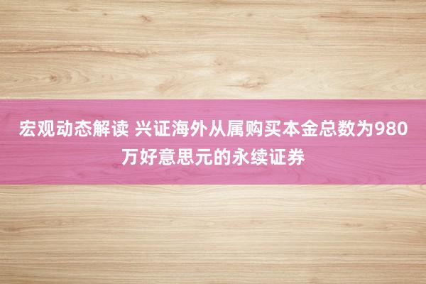 宏观动态解读 兴证海外从属购买本金总数为980万好意思元的永续证券