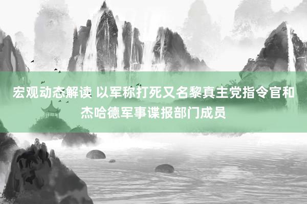 宏观动态解读 以军称打死又名黎真主党指令官和杰哈德军事谍报部门成员