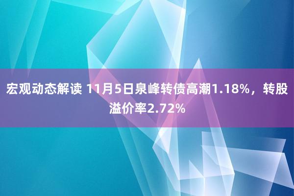 宏观动态解读 11月5日泉峰转债高潮1.18%，转股溢价率2.72%