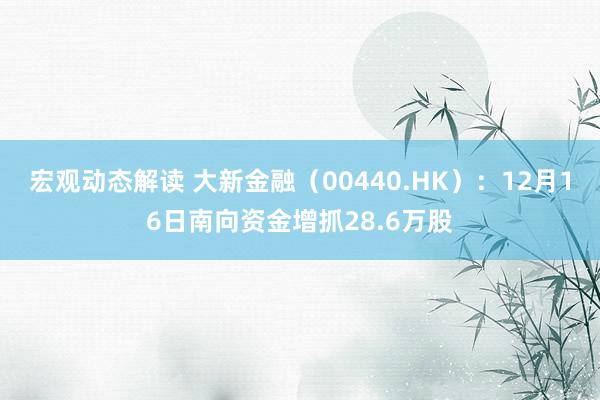 宏观动态解读 大新金融（00440.HK）：12月16日南向资金增抓28.6万股