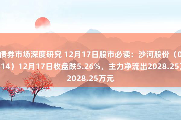 债券市场深度研究 12月17日股市必读：沙河股份（000014）12月17日收盘跌5.26%，主力净流出2028.25万元