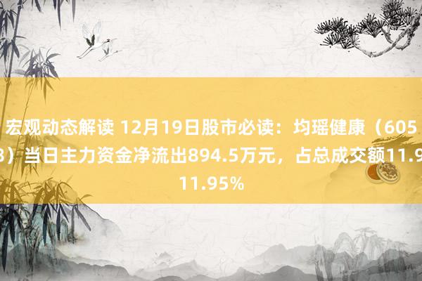 宏观动态解读 12月19日股市必读：均瑶健康（605388）当日主力资金净流出894.5万元，占总成交额11.95%