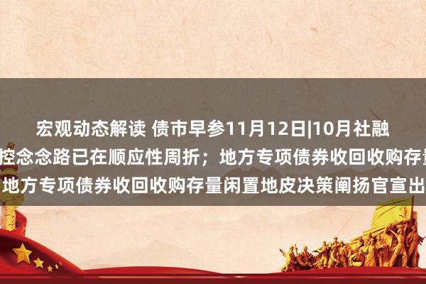 宏观动态解读 债市早参11月12日|10月社融新增1.4万亿，宏不雅调控念念路已在顺应性周折；地方专项债券收回收购存量闲置地皮决策阐扬官宣出炉