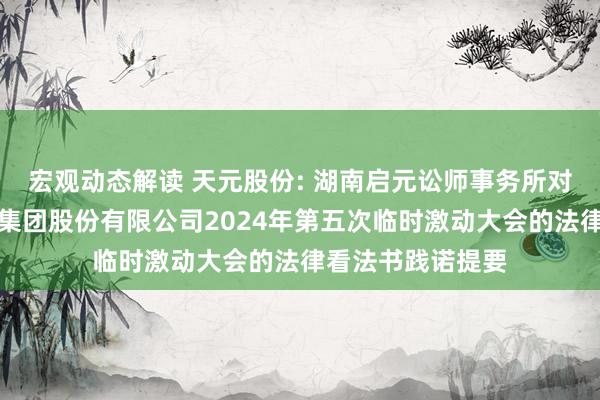 宏观动态解读 天元股份: 湖南启元讼师事务所对于广东天元实业集团股份有限公司2024年第五次临时激动大会的法律看法书践诺提要