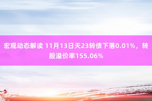 宏观动态解读 11月13日天23转债下落0.01%，转股溢价率155.06%