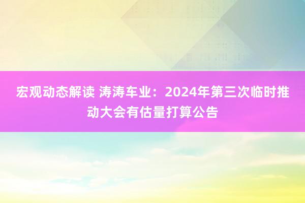 宏观动态解读 涛涛车业：2024年第三次临时推动大会有估量打算公告