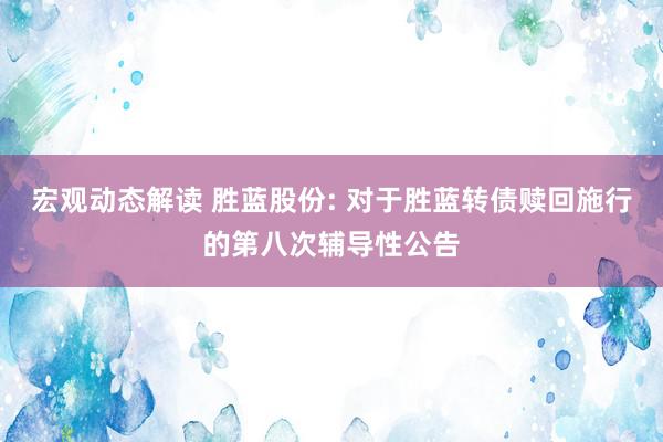 宏观动态解读 胜蓝股份: 对于胜蓝转债赎回施行的第八次辅导性公告