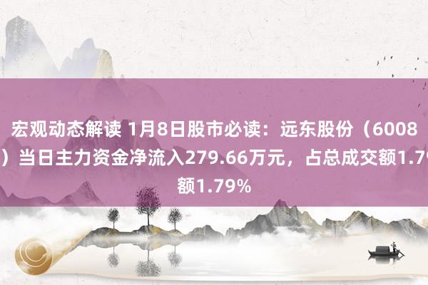 宏观动态解读 1月8日股市必读：远东股份（600869）当日主力资金净流入279.66万元，占总成交额1.79%