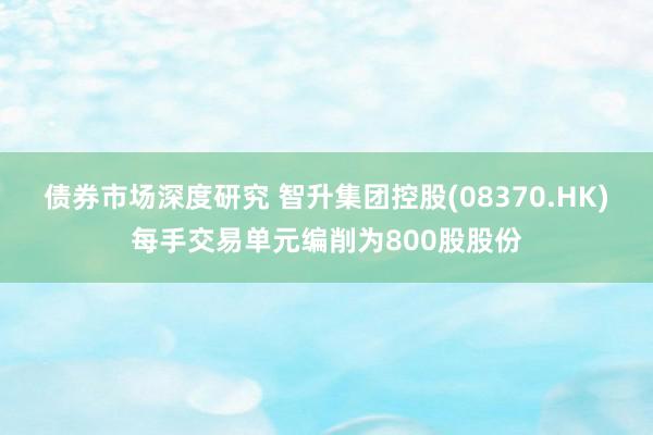 债券市场深度研究 智升集团控股(08370.HK)每手交易单元编削为800股股份