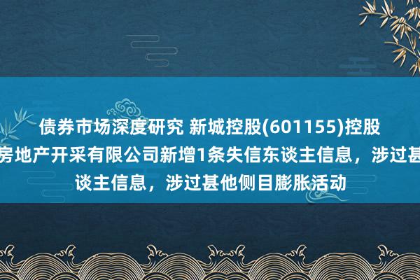 债券市场深度研究 新城控股(601155)控股的天津新城创置房地产开采有限公司新增1条失信东谈主信息，涉过甚他侧目膨胀活动