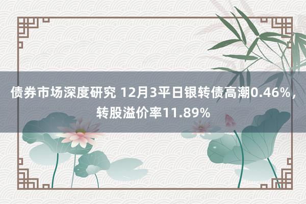 债券市场深度研究 12月3平日银转债高潮0.46%，转股溢价率11.89%