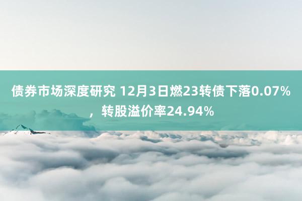 债券市场深度研究 12月3日燃23转债下落0.07%，转股溢价率24.94%