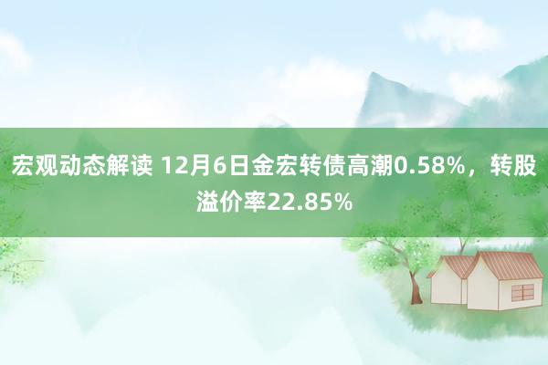 宏观动态解读 12月6日金宏转债高潮0.58%，转股溢价率22.85%