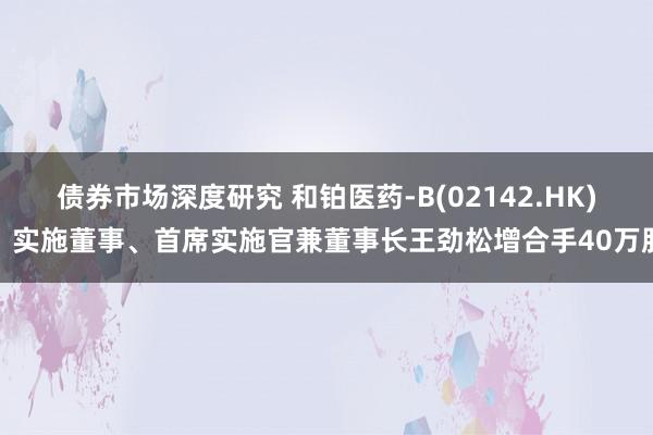 债券市场深度研究 和铂医药-B(02142.HK)：实施董事、首席实施官兼董事长王劲松增合手40万股