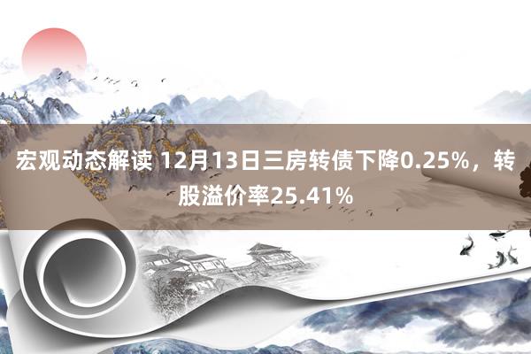 宏观动态解读 12月13日三房转债下降0.25%，转股溢价率25.41%