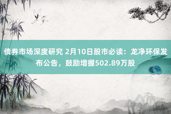 债券市场深度研究 2月10日股市必读：龙净环保发布公告，鼓励增握502.89万股