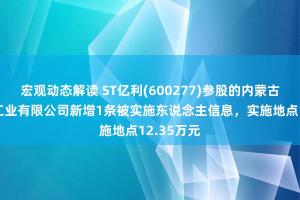 宏观动态解读 ST亿利(600277)参股的内蒙古亿利化学工业有限公司新增1条被实施东说念主信息，实施地点12.35万元