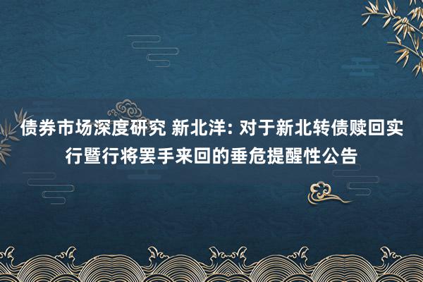 债券市场深度研究 新北洋: 对于新北转债赎回实行暨行将罢手来回的垂危提醒性公告