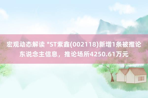 宏观动态解读 *ST紫鑫(002118)新增1条被推论东说念主信息，推论场所4250.61万元