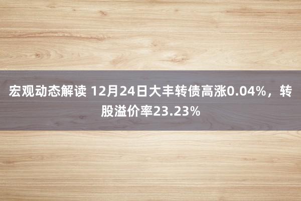 宏观动态解读 12月24日大丰转债高涨0.04%，转股溢价率23.23%