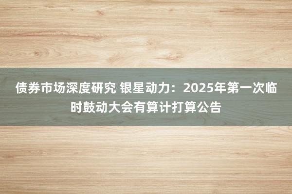 债券市场深度研究 银星动力：2025年第一次临时鼓动大会有算计打算公告