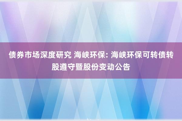 债券市场深度研究 海峡环保: 海峡环保可转债转股遵守暨股份变动公告