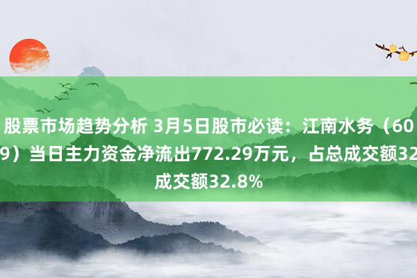 股票市场趋势分析 3月5日股市必读：江南水务（601199）当日主力资金净流出772.29万元，占总成交额32.8%