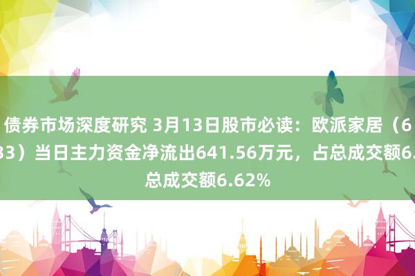 债券市场深度研究 3月13日股市必读：欧派家居（603833）当日主力资金净流出641.56万元，占总成交额6.62%