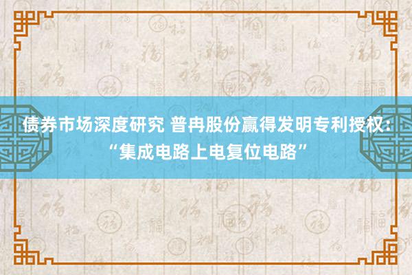 债券市场深度研究 普冉股份赢得发明专利授权：“集成电路上电复位电路”