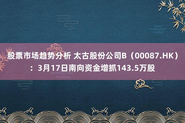 股票市场趋势分析 太古股份公司B（00087.HK）：3月17日南向资金增抓143.5万股